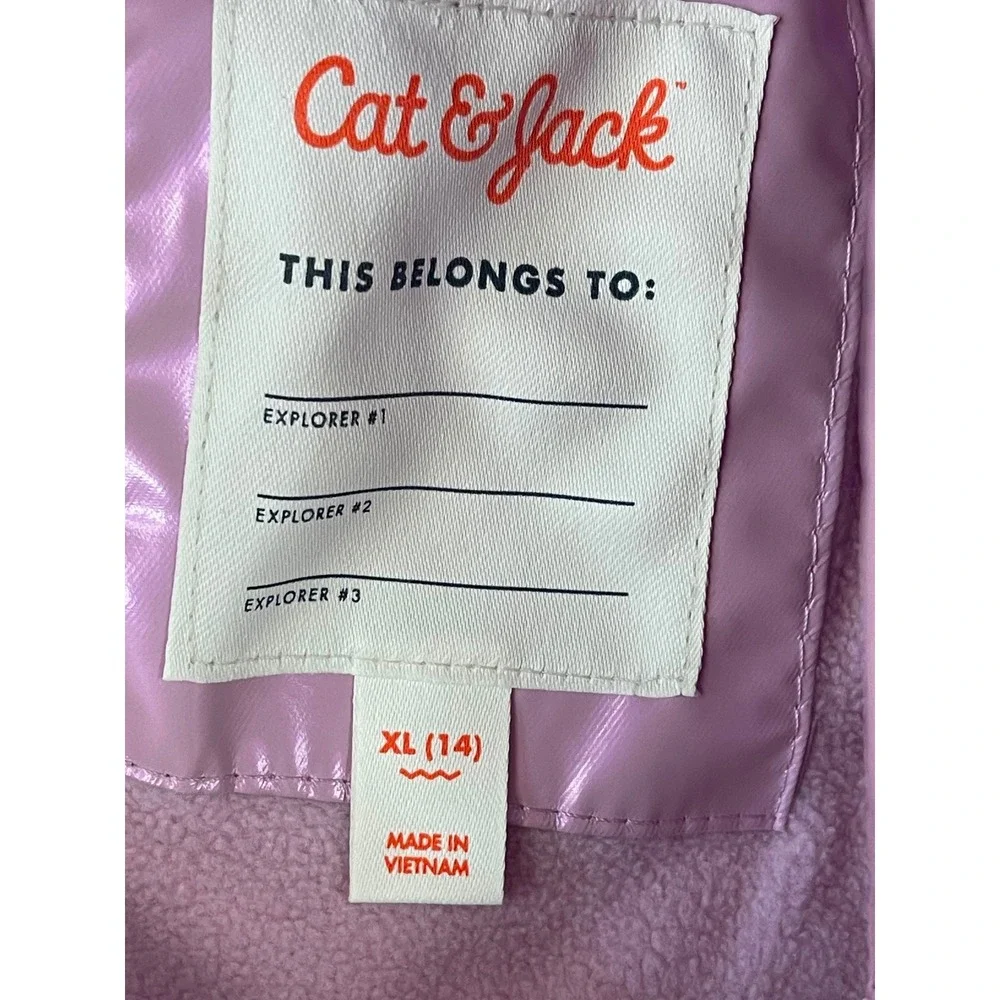 Cat & Jack Girls XL 14 Metallic Lavender Puffer Jacket Hooded Purple Shiny Coat